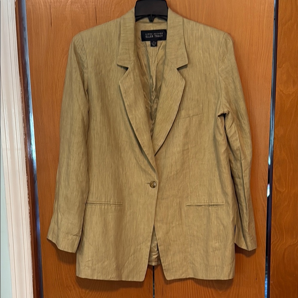 Vtg Linda Allard Ellen Tracy Chartreuse Pure Linen Blazer Sz 16